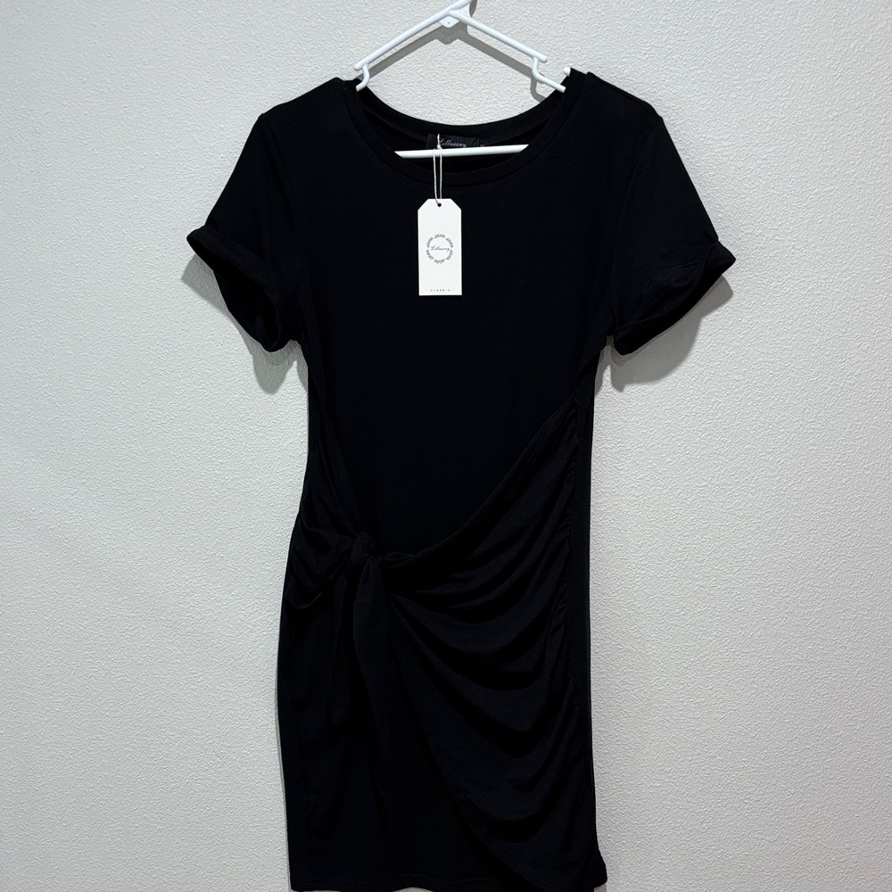 Chic Black Mini Dress with front tie
